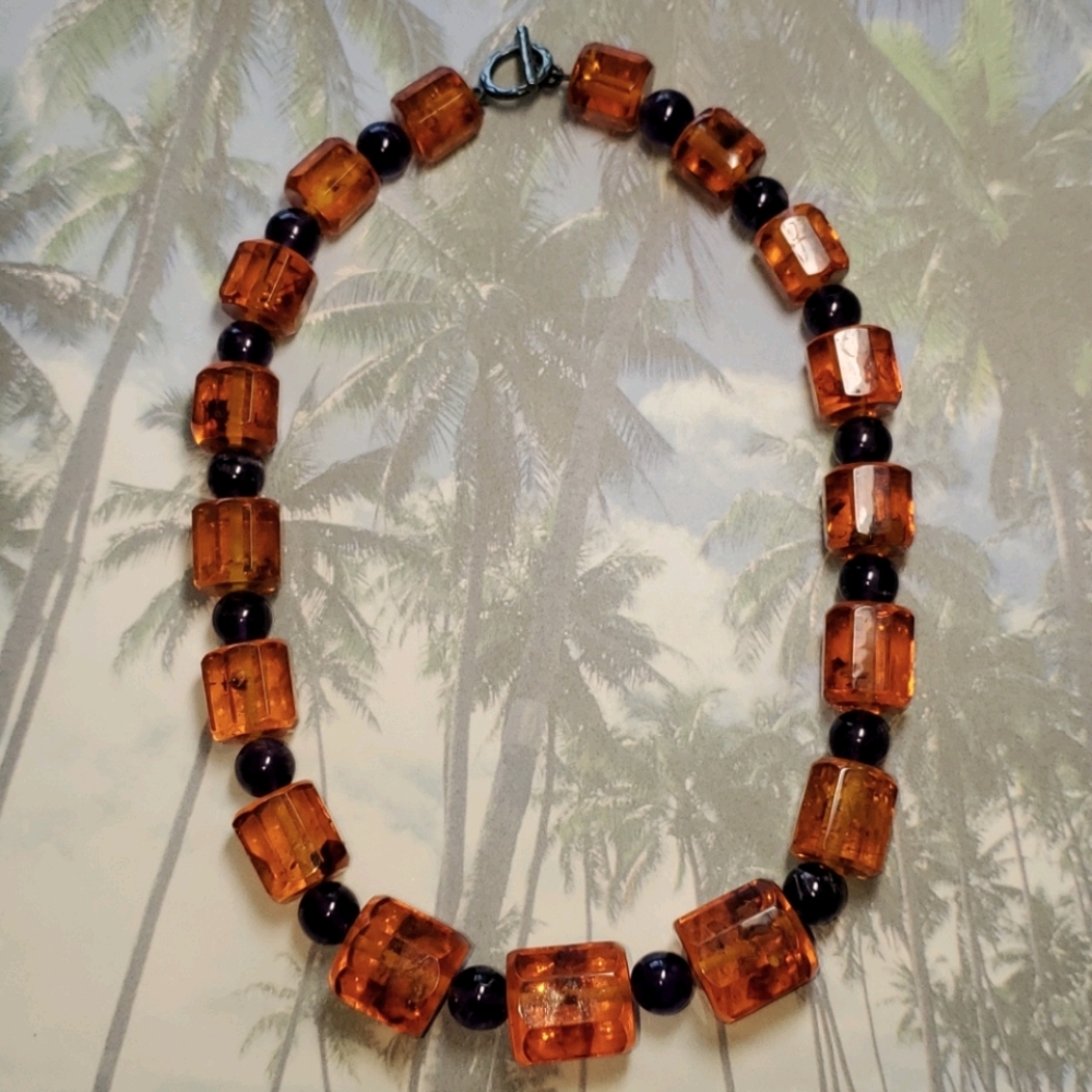 ✨Islander Boho Baltic Amber & Amethyst Necklace